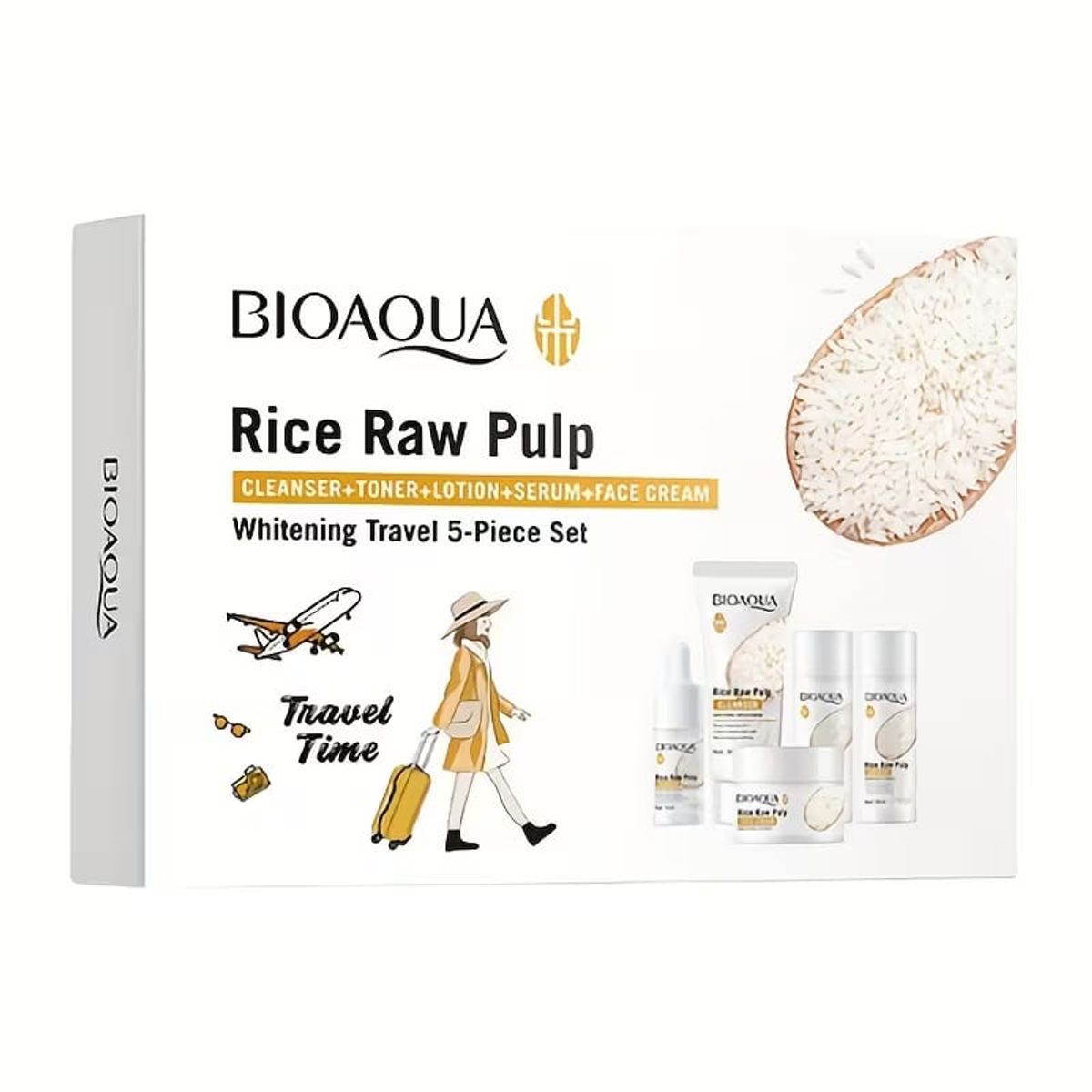 GENERICO - Set Skincare Travel Kit Cuidado Facial Arroz 5 Piezas
