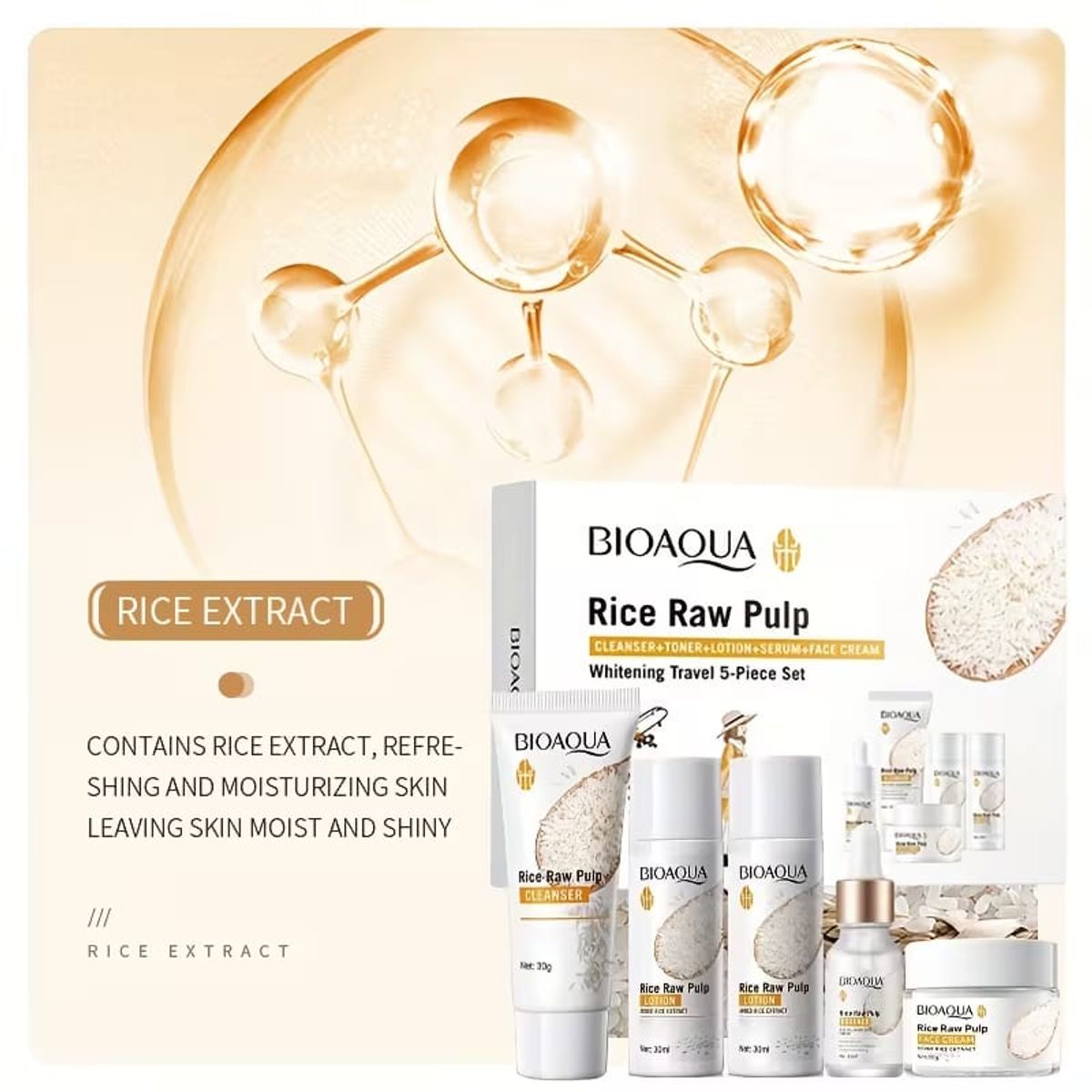 GENERICO - Set Skincare Travel Kit Cuidado Facial Arroz 5 Piezas