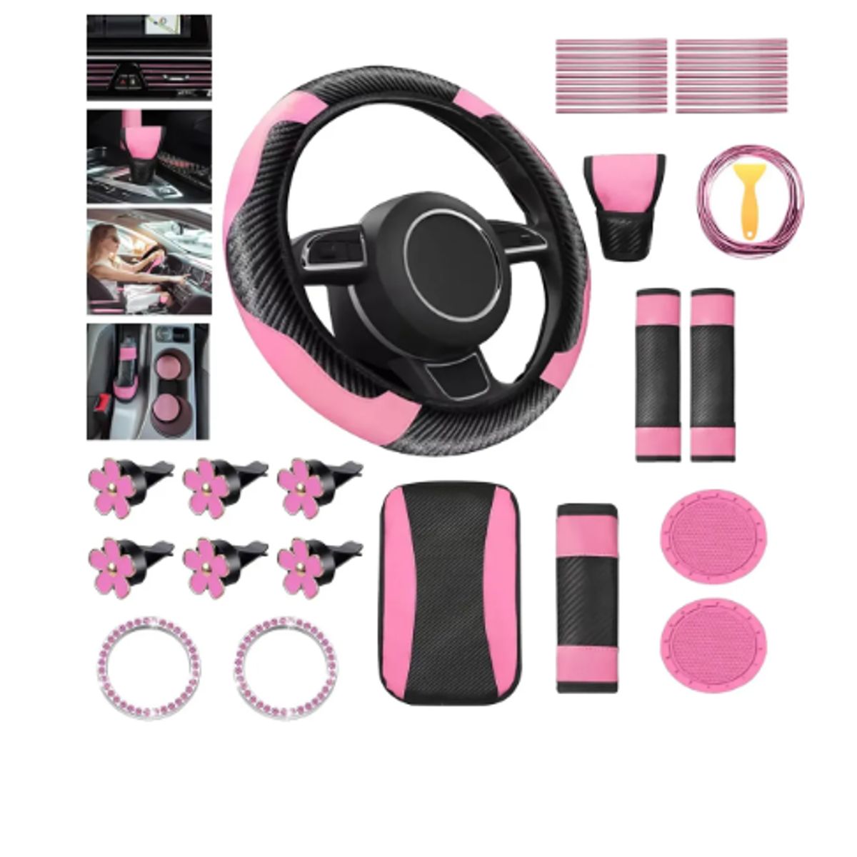GENERICO - Funda Para Volante Mujer Protector Carro Auto Universal Kit