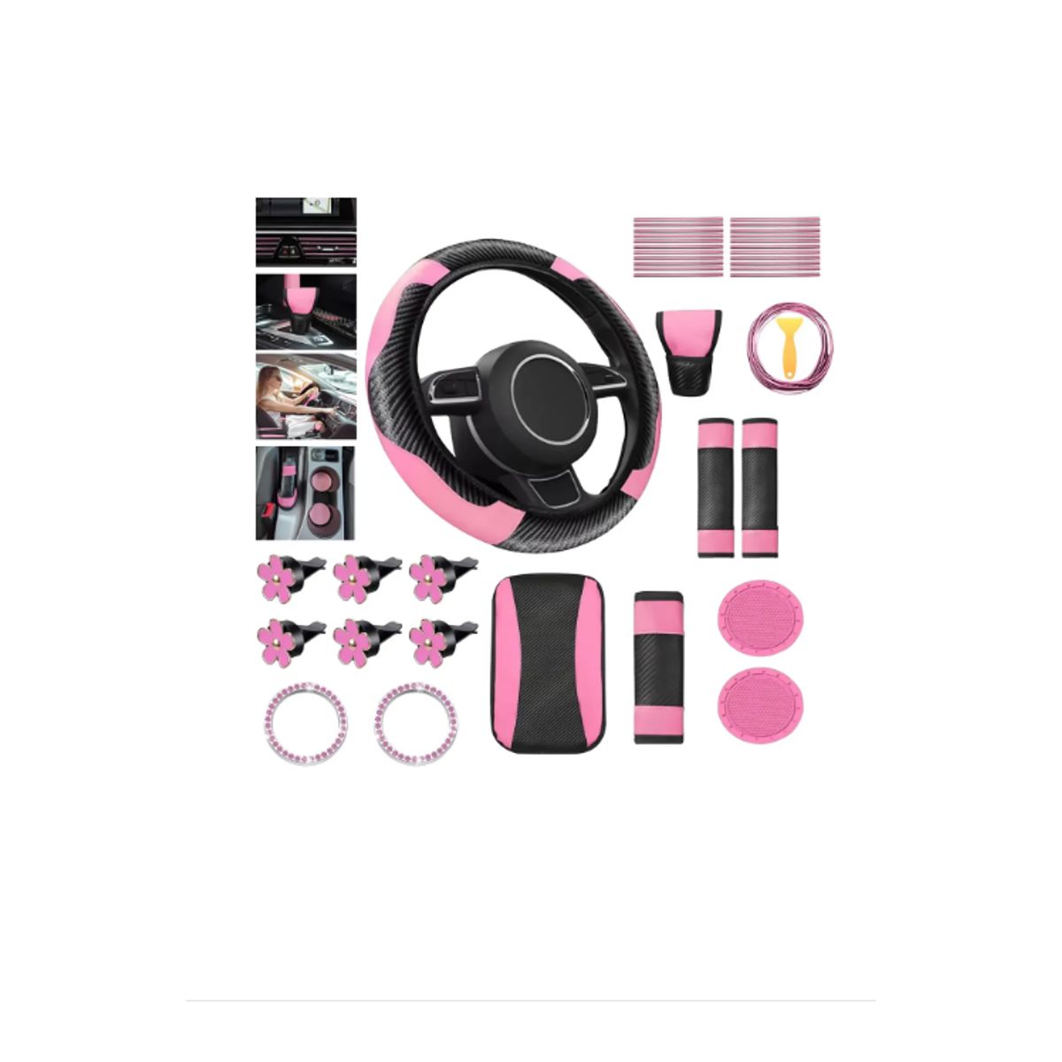 GENERICO - Funda Para Volante Mujer Protector Carro Auto Universal Kit