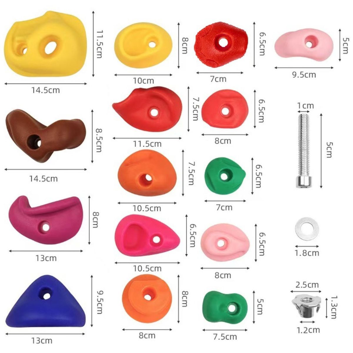 KINDA NICE - Pack 32 Presas Piedra Escalada Niño De Resina Con Tuercas Multicolor