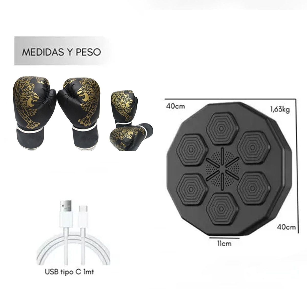KINDA NICE - Maquina Boxeo Musical Bluetoo Para Kit Deporte Con Guantes 40x40cm Negro