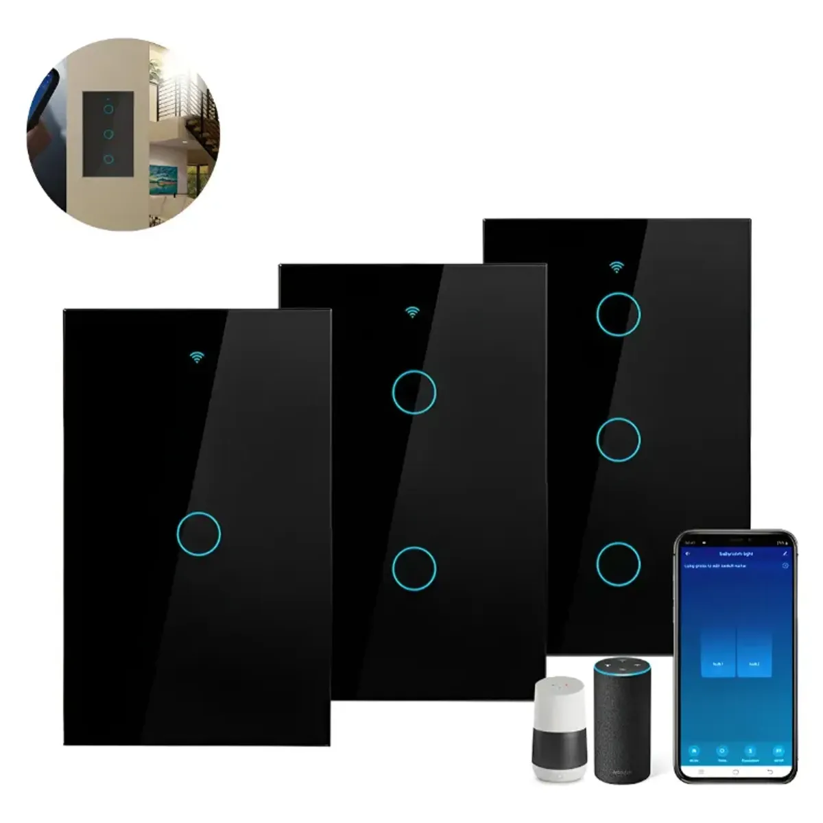 Apagador Inteligente Wifi Sin Cable Neutro 1,2 O 3 Canales, marca GENERICO - Foto Principal