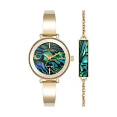 ANNE KLEIN - Set de Reloj Tipo Anillo y Pulsera Anne Klein, Acero Inoxidable, Esfera Nácar, Elegancia de Lujo