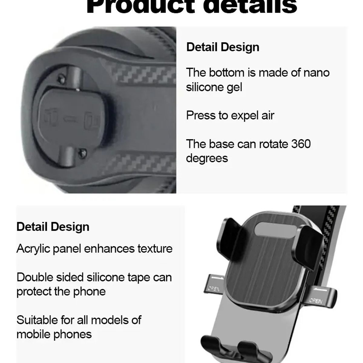 KUANGYE - Soporte Celular Para Auto 360° Con Ventosa Firme Tablero Negro