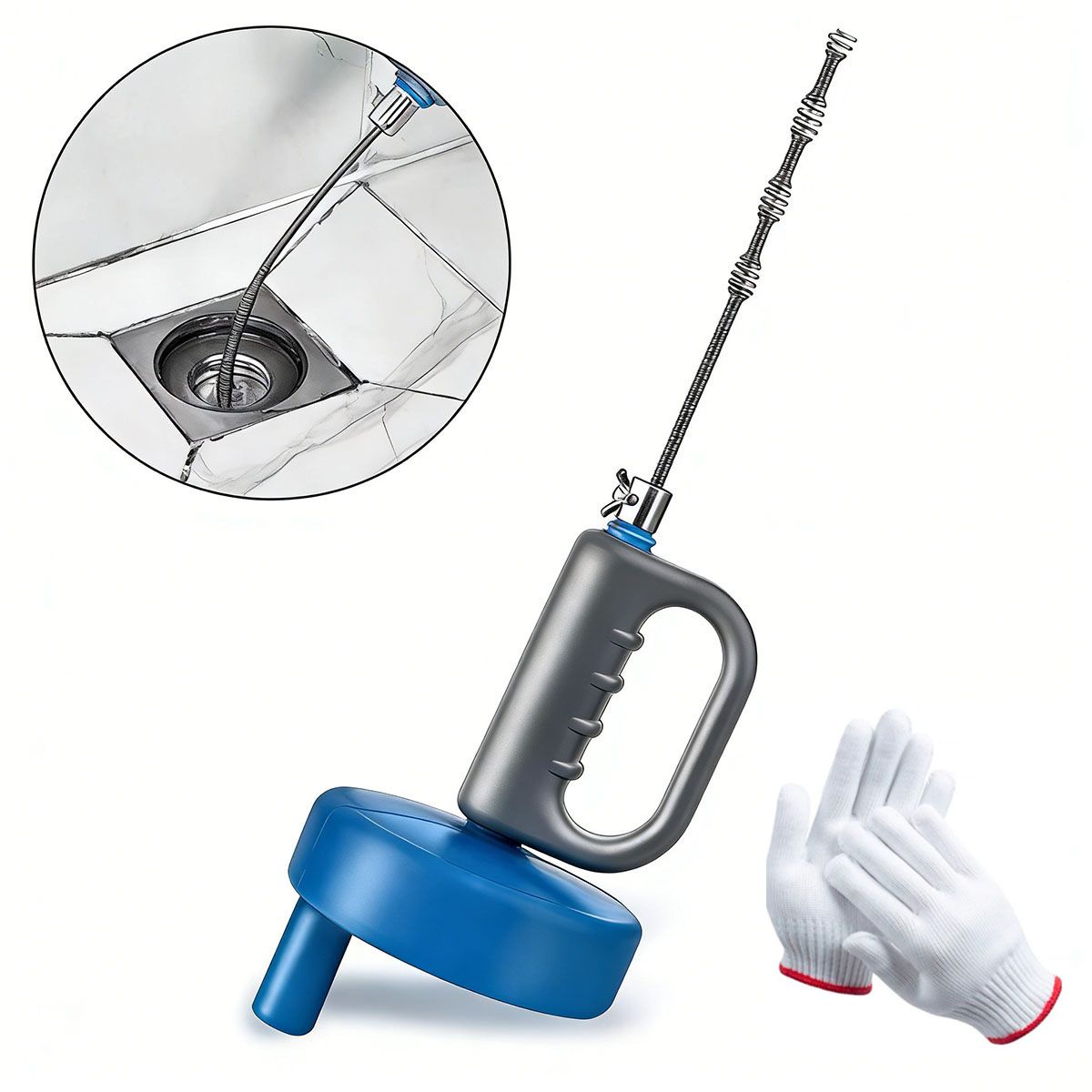 GENERICO - Desatascador Tuberías Con Ventosa, Cable 10 M Y Guantes