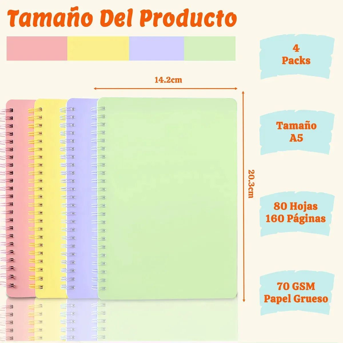 GENERICO - 4pcs Cuadernos Espiral A5 Para Escuela Oficina 160 Páginas- Cuadrícula