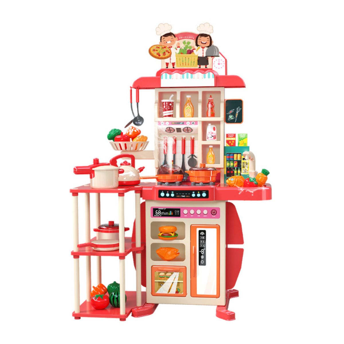 KINDA NICE - Juguete Cocina 95cm 73pcs Luces Sonido Agua Real Rociar Niña Rosa