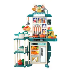 KINDA NICE - Juguete Cocina 95cm 73pcs Luces Sonido Agua Real Rociar Niña Azul