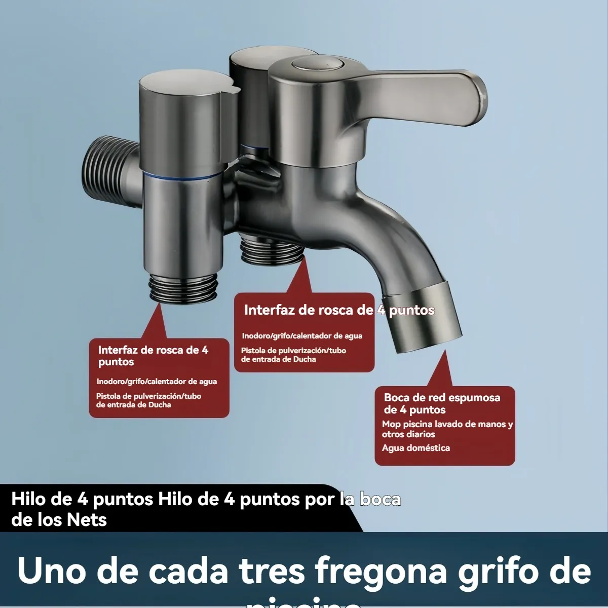 VIDA BUENAS - Llave Grifo 3 Salidas Simultáneas Lavadora Lavadero Jardín