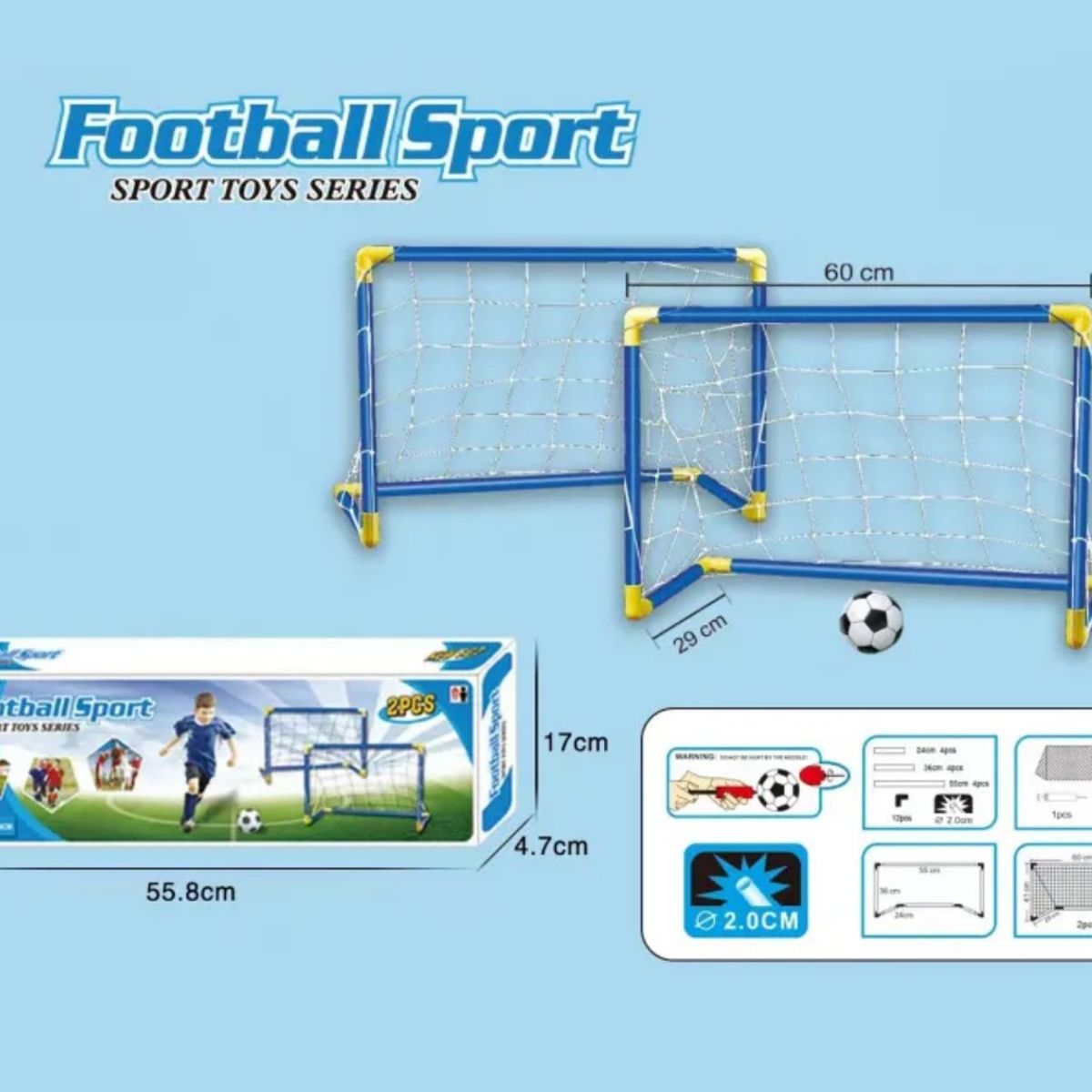 GENERICO - Set 2 Arcos De Fútbol + Balón Y Bombín Juegos Exterior Niños