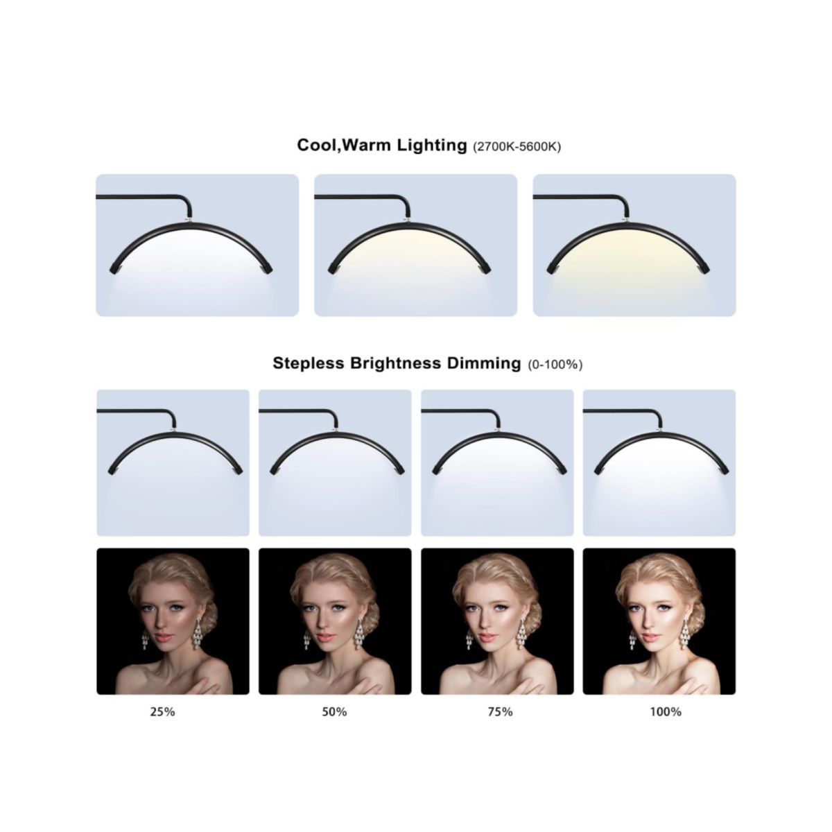GENERICO - Lampara Led Media Luna Estética Para Pestañas Cejas Hogar NEGRO