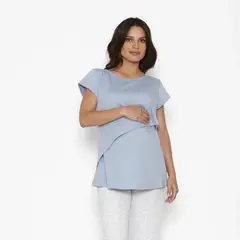 NALA - Pijama Lactancia Paz Manga Corta Hojas Celeste Maternity