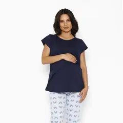 NALA - Pijama Lactancia Paz Manga Corta Pétalos Azul Maternity