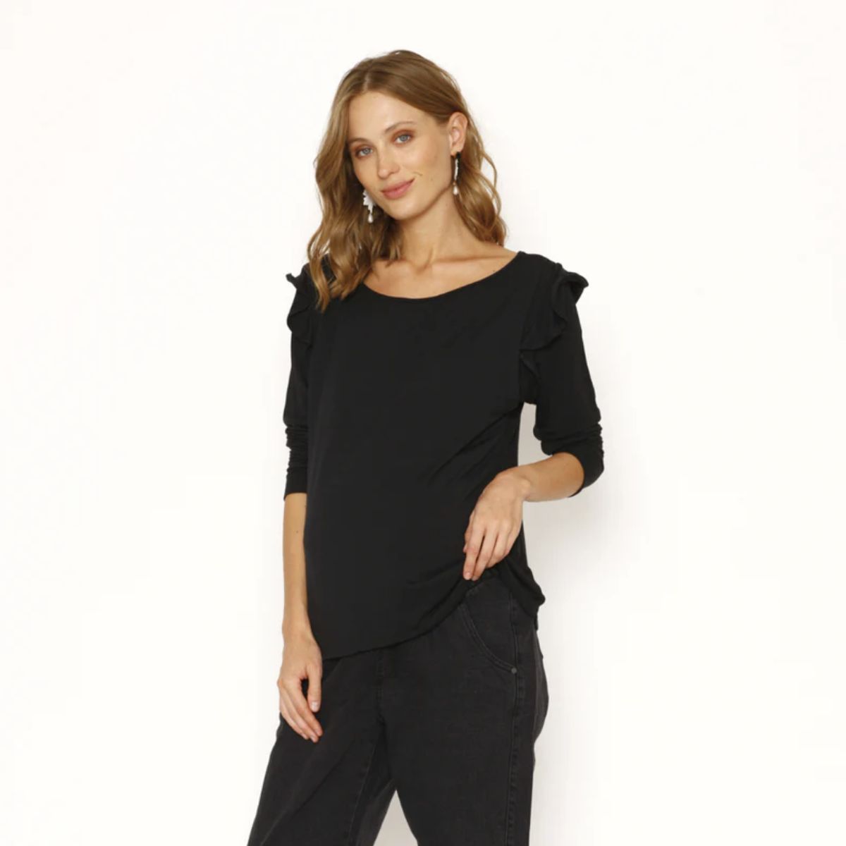 NALA - Polera Lactancia Gabriela Manga Larga Negro Nala Maternity