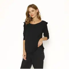 NALA - Polera Lactancia Gabriela Manga Larga Negro Maternity