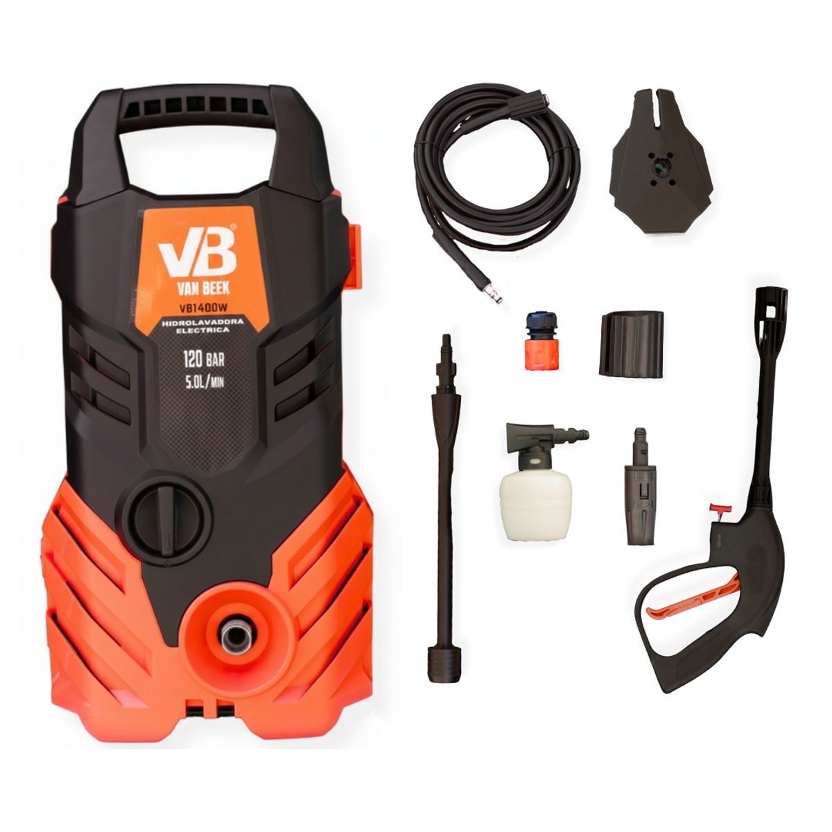 VAN BEEK - Hidrolavadora Eléctrica 1400 W 120 bar 5 Lmin Manguera 5 m Van Beek VB1400W