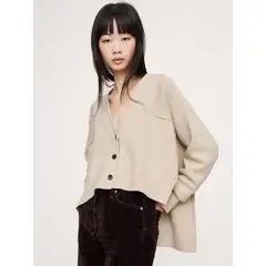 BANANA REPUBLIC - Cardigan Mujer Oversized Merino-Algodón Gris