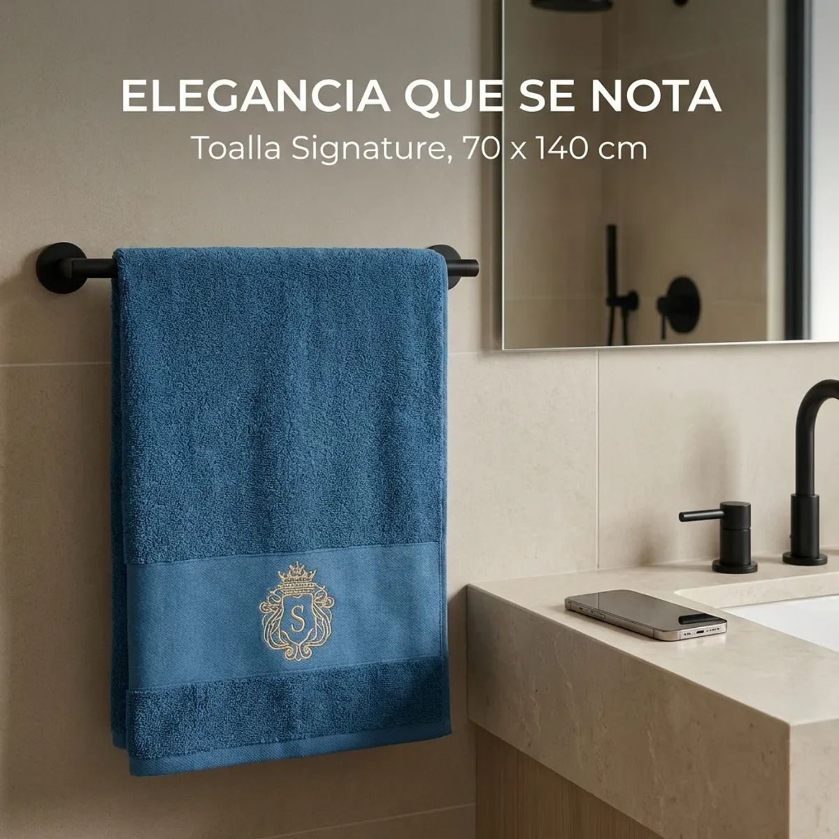 ARMONIA - Toalla Algodón Signature Azul - Bordada - Secado Rápido