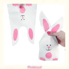 PASTELERIUSCL - 100 Bolsas De Plástico Para Dulces De Pascua Bolsa Con Diseño De Conejo De Pascua 22x13cm Bolsas - Rosa - 22X13CM