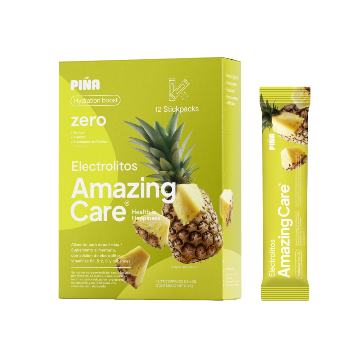 AMAZING CARE - Electrolitos Amazing Care Piña Bebida Hidratante 12 Sticks
