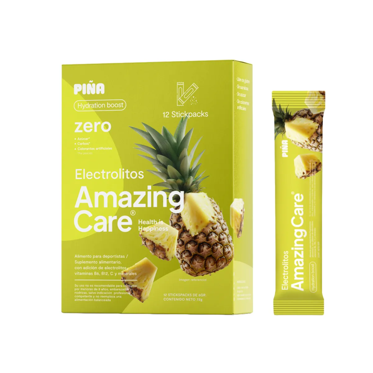 AMAZING CARE - Electrolitos Amazing Care Piña Bebida Hidratante 12 Sticks
