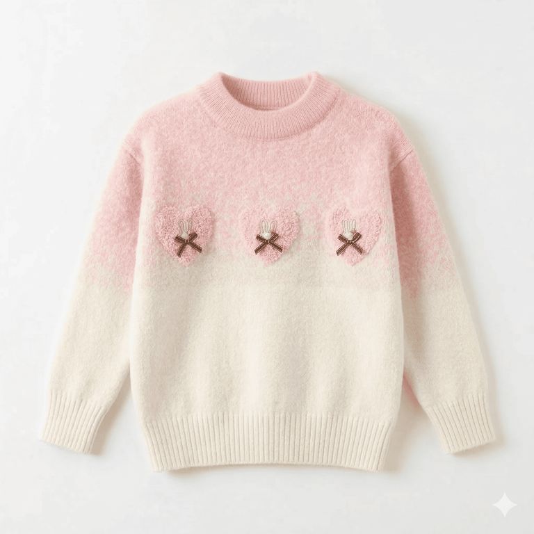 Sueter Nina Coquette Corazones Y Conejos Estilo Coreano Rosa 4