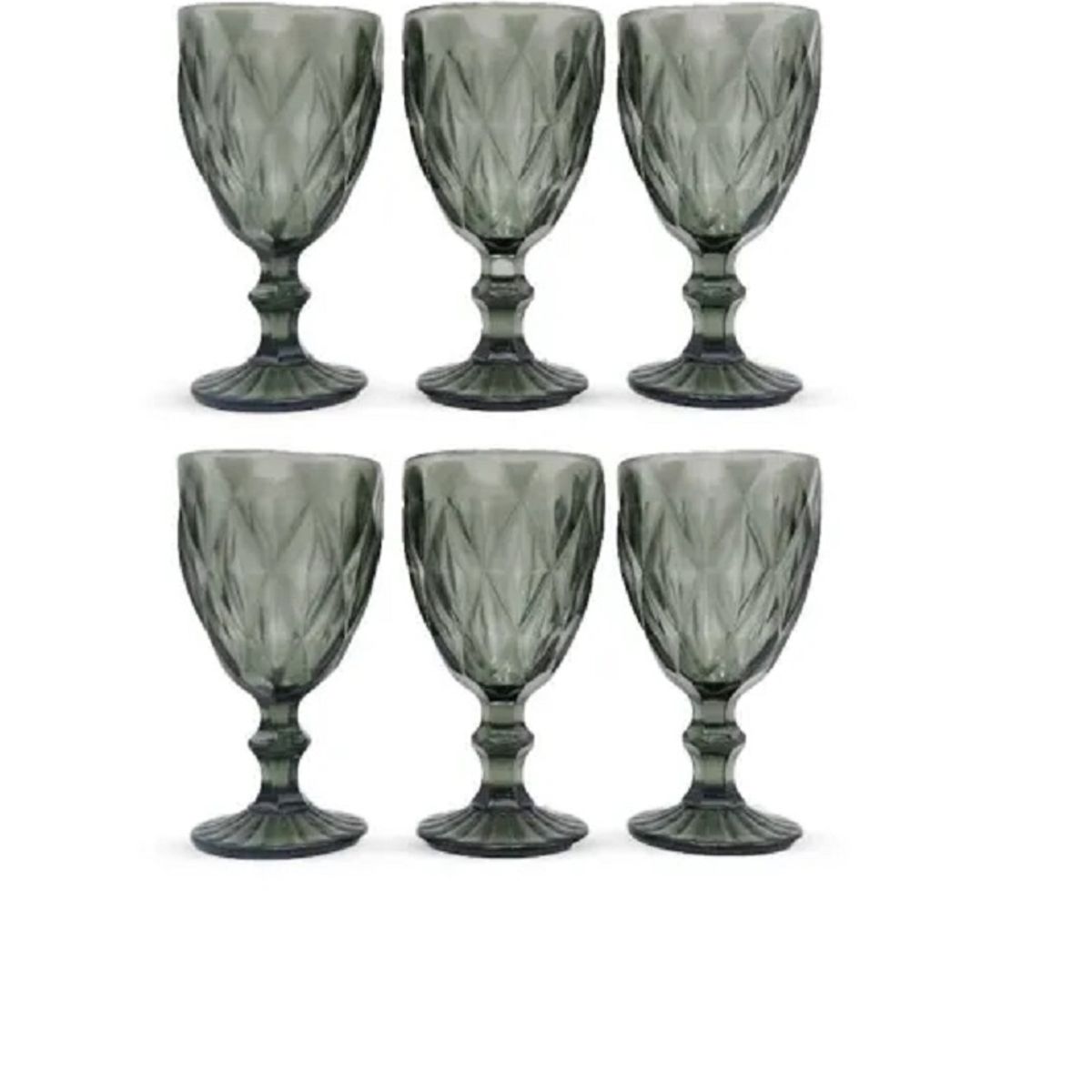 GENERICO - Copa de Vino de Vidrio con Relieve – Set de 6 Unidades Color Humo