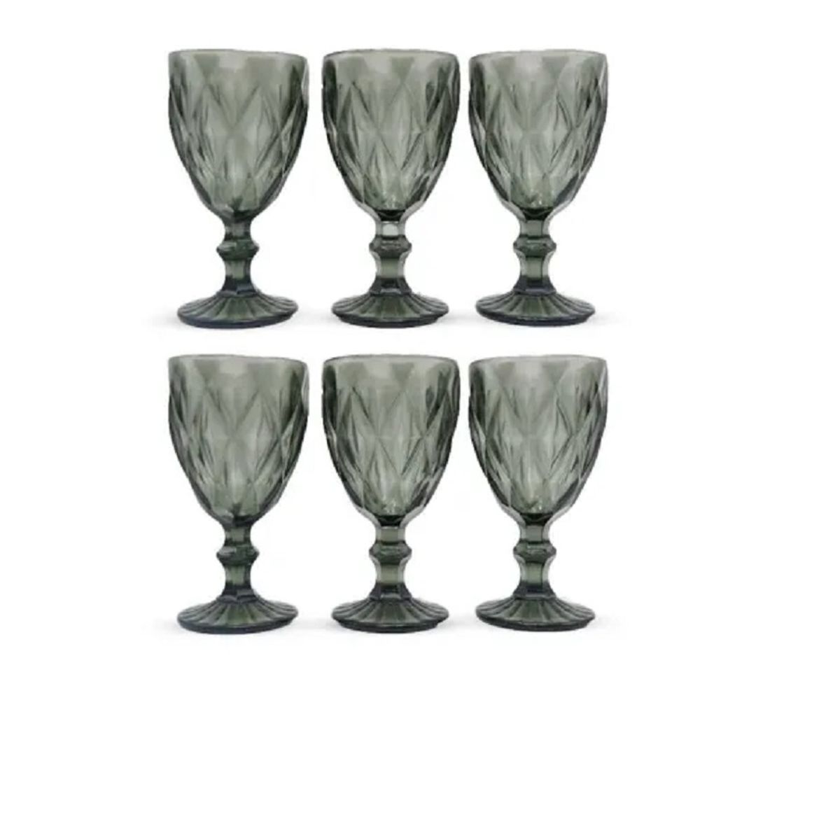 GENERICO - Copa de Vino de Vidrio con Relieve – Set de 6 Unidades Color Humo