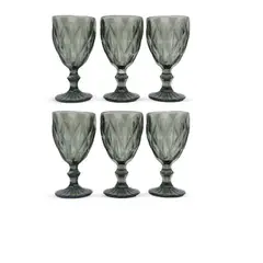 GENERICO - Copa de Vino de Vidrio con Relieve – Set de 6 Unidades Color Humo