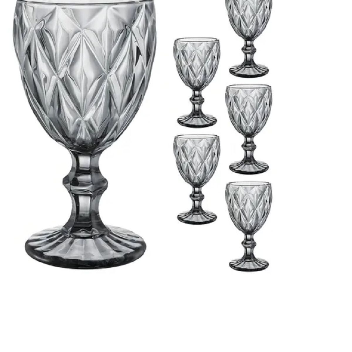 GENERICO - Copa de Vino de Vidrio con Relieve – Set de 6 Unidades Color Humo