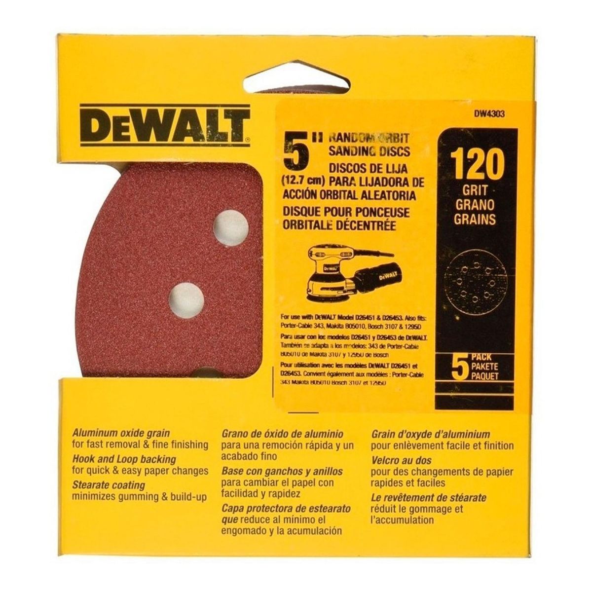 DEWALT - Set 5 Lijas Con Velcro Dewalt Dw4303 Grano 120