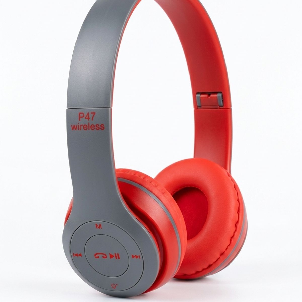 GENERICO - Audífonos Bluetooth P47 Wireless Plegables con Radio FM y Micro SD - GrisRojo