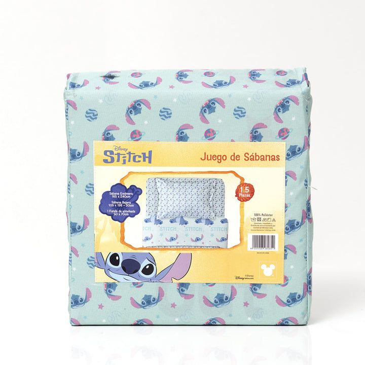 SABANAS MICROFIBRA STITCH PLANETA 1.5 PLAZAS Azul 1,5 PLAZAS