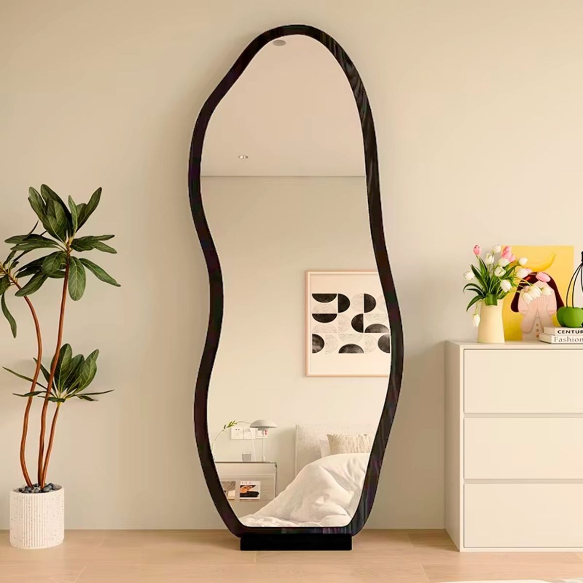 SANTU HOME & DECO - Espejo Irregular Cuerpo Entero Negro 170x70cm Madera