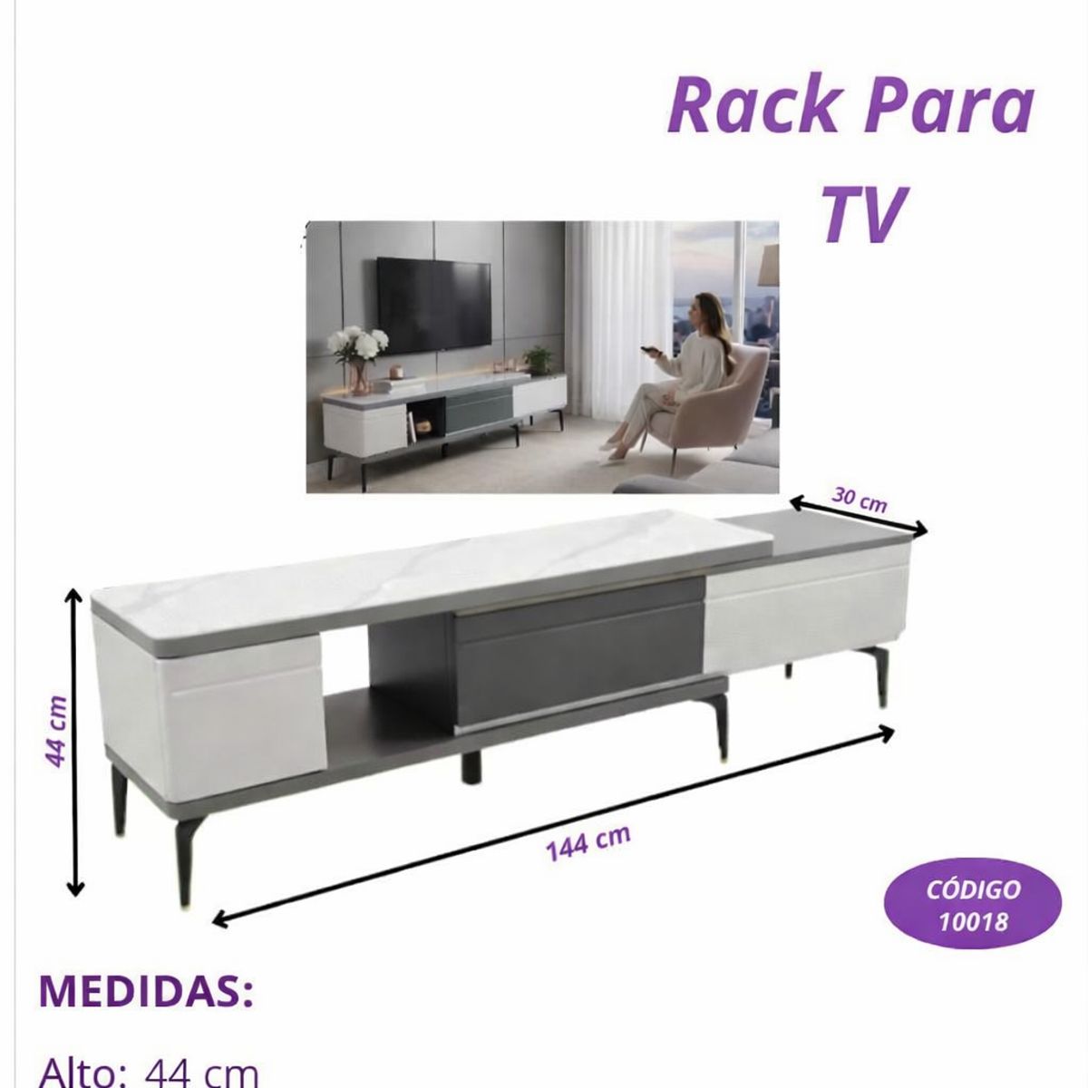GENERICO - RACK PARA TV MODERNO BLANCO Y GRIS