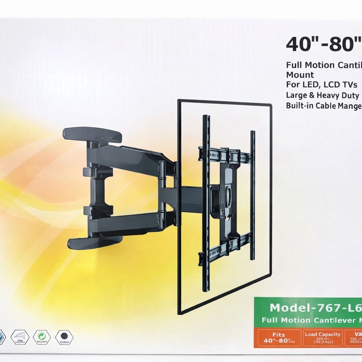 GENERICO - Soporte Tv Pared Pantallas 40 A 80 Pulgadas Doble Brazo Negro