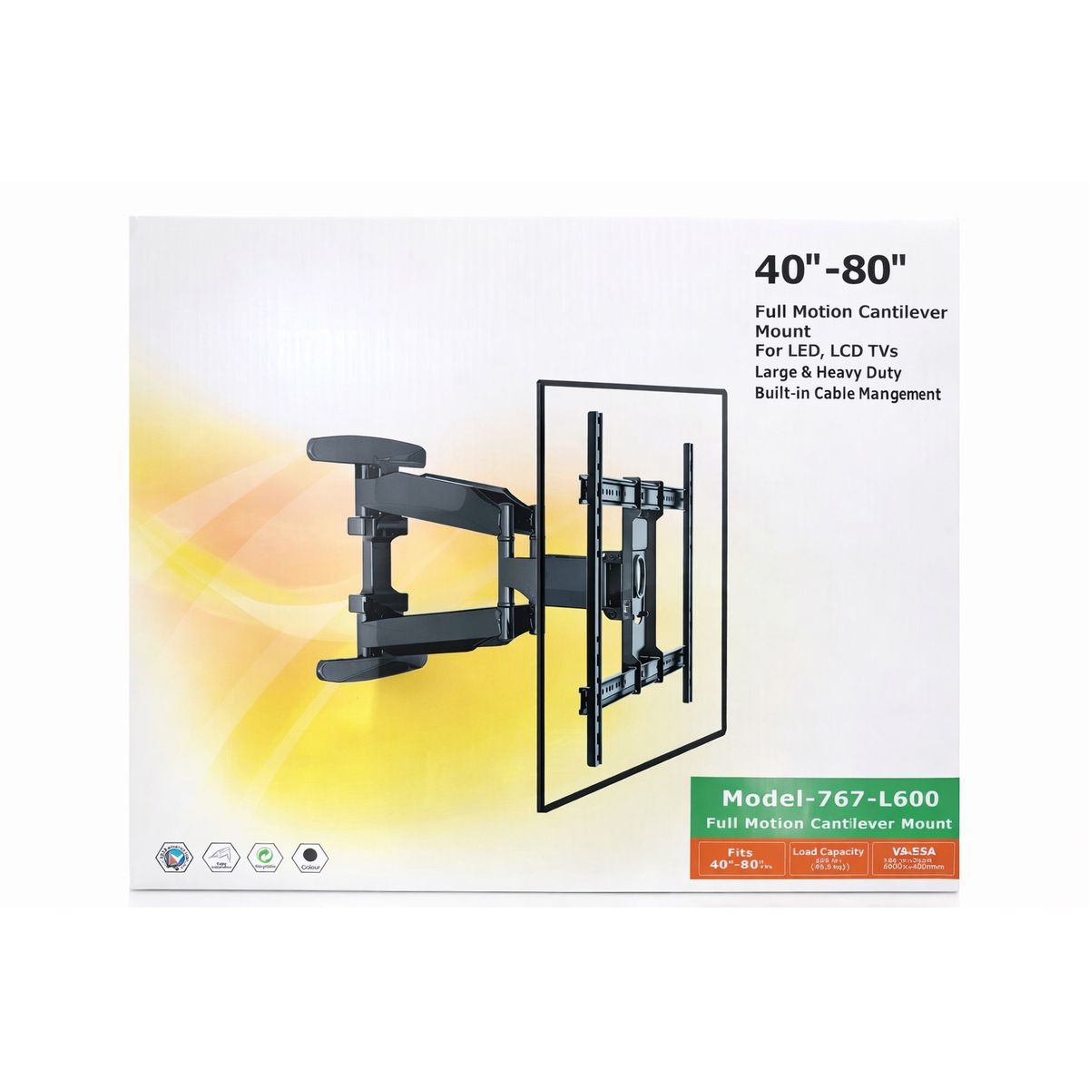 GENERICO - Soporte Tv Pared Pantallas 40 A 80 Pulgadas Doble Brazo Negro