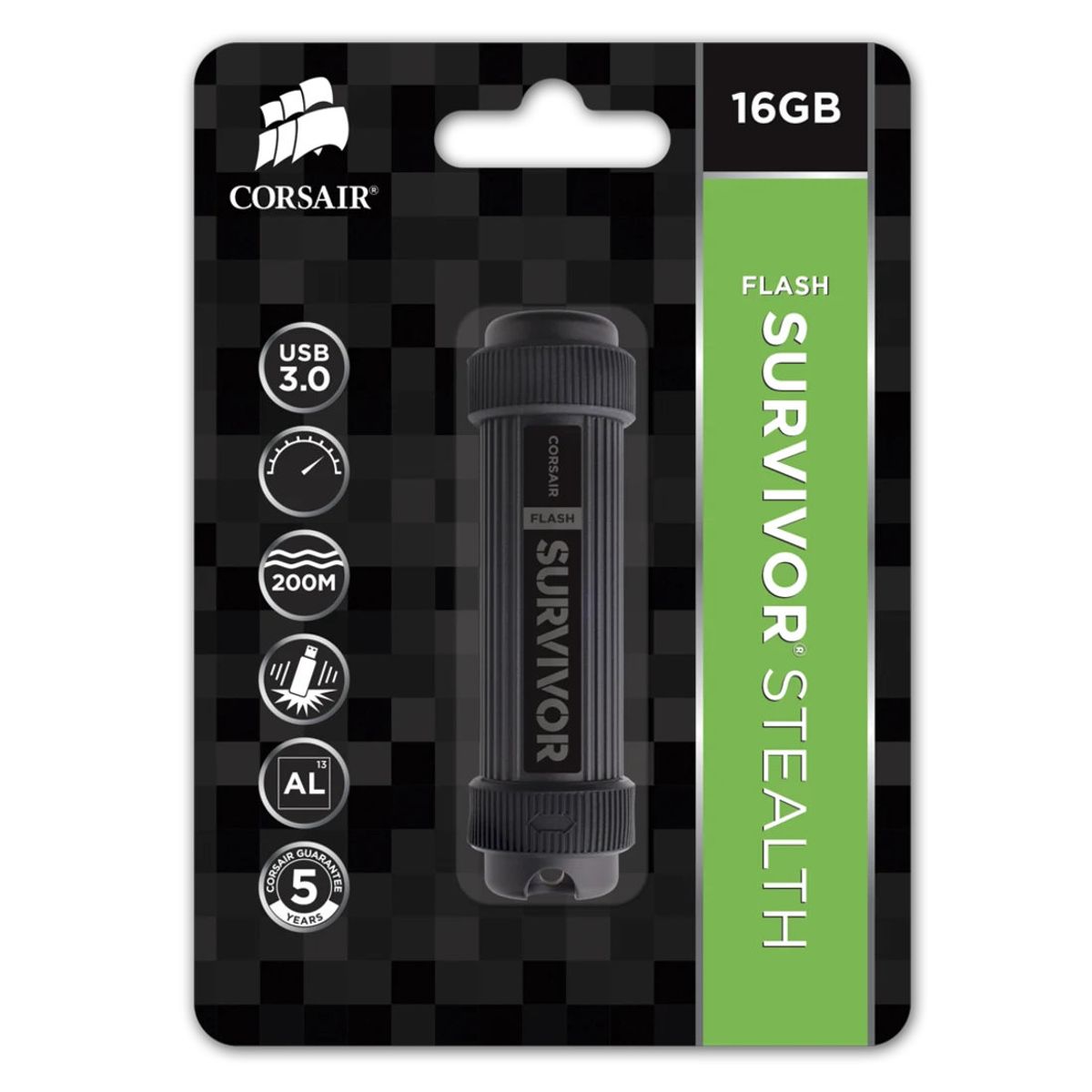 CORSAIR - Pendrive 64 GB - Corsair Survivor Stealth - USB 3.0 - Negro