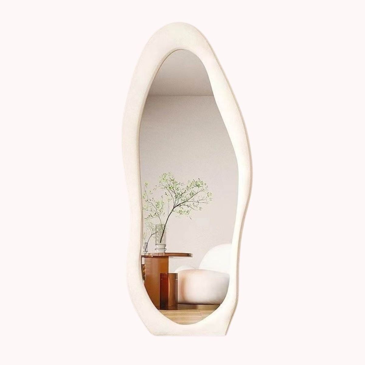 SANTU HOME & DECO - Espejo Cuerpo Entero Dormitorio Grande Terciopelo Blanco