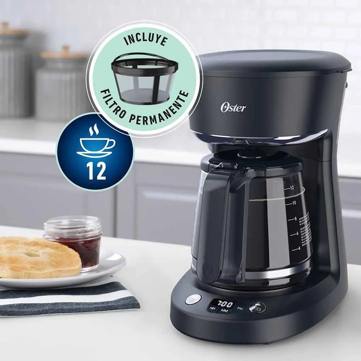 OSTER - Cafetera Oster® 12 Tazas Programable Negra Con Auto Apaga Negro