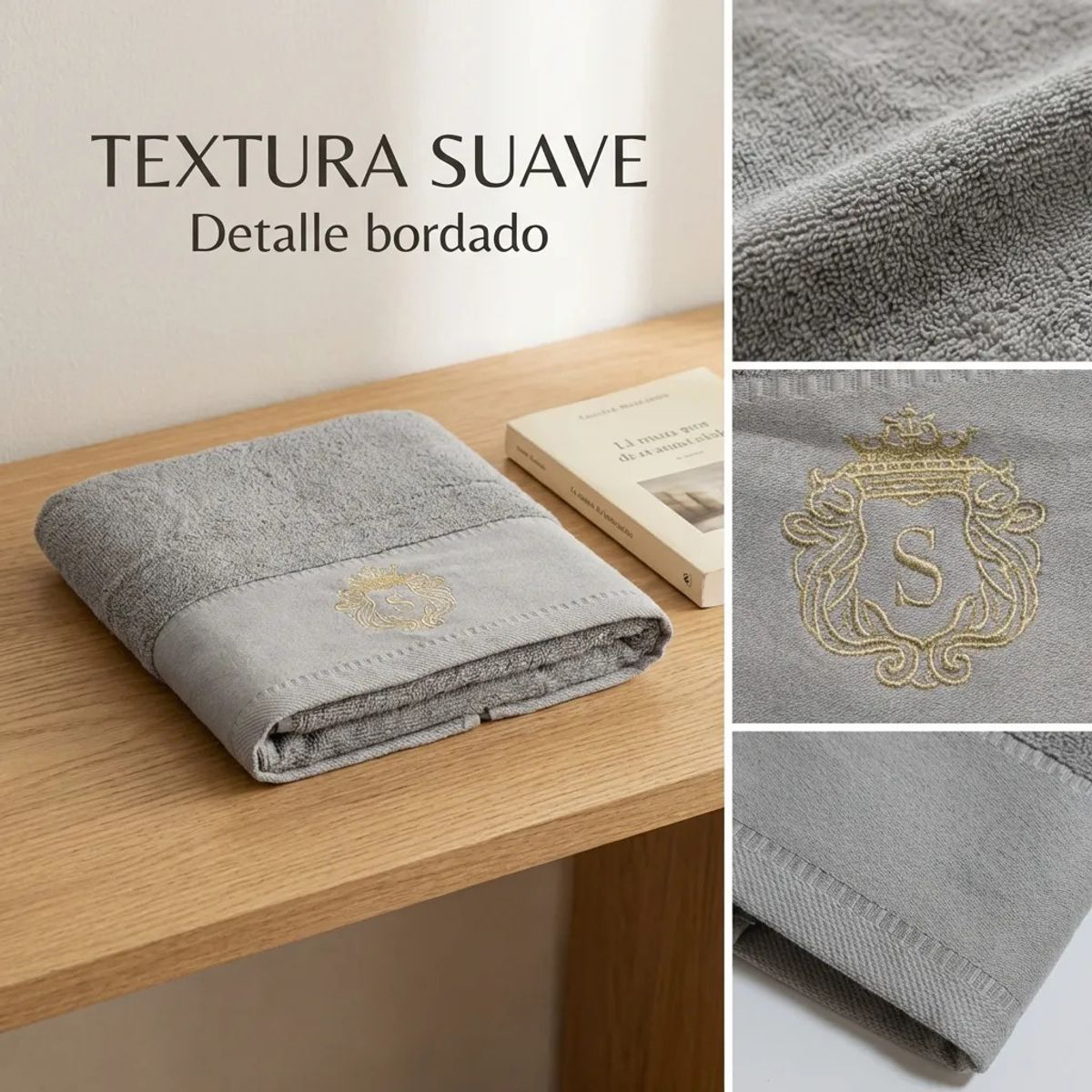 ARMONIA - Toalla Algodón Signature Gris - Bordada - Alta Absorción