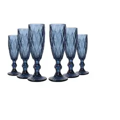 GENERICO - Copa de Vino para Espumante de Vidrio – Set de 6 Unidades Color Azul