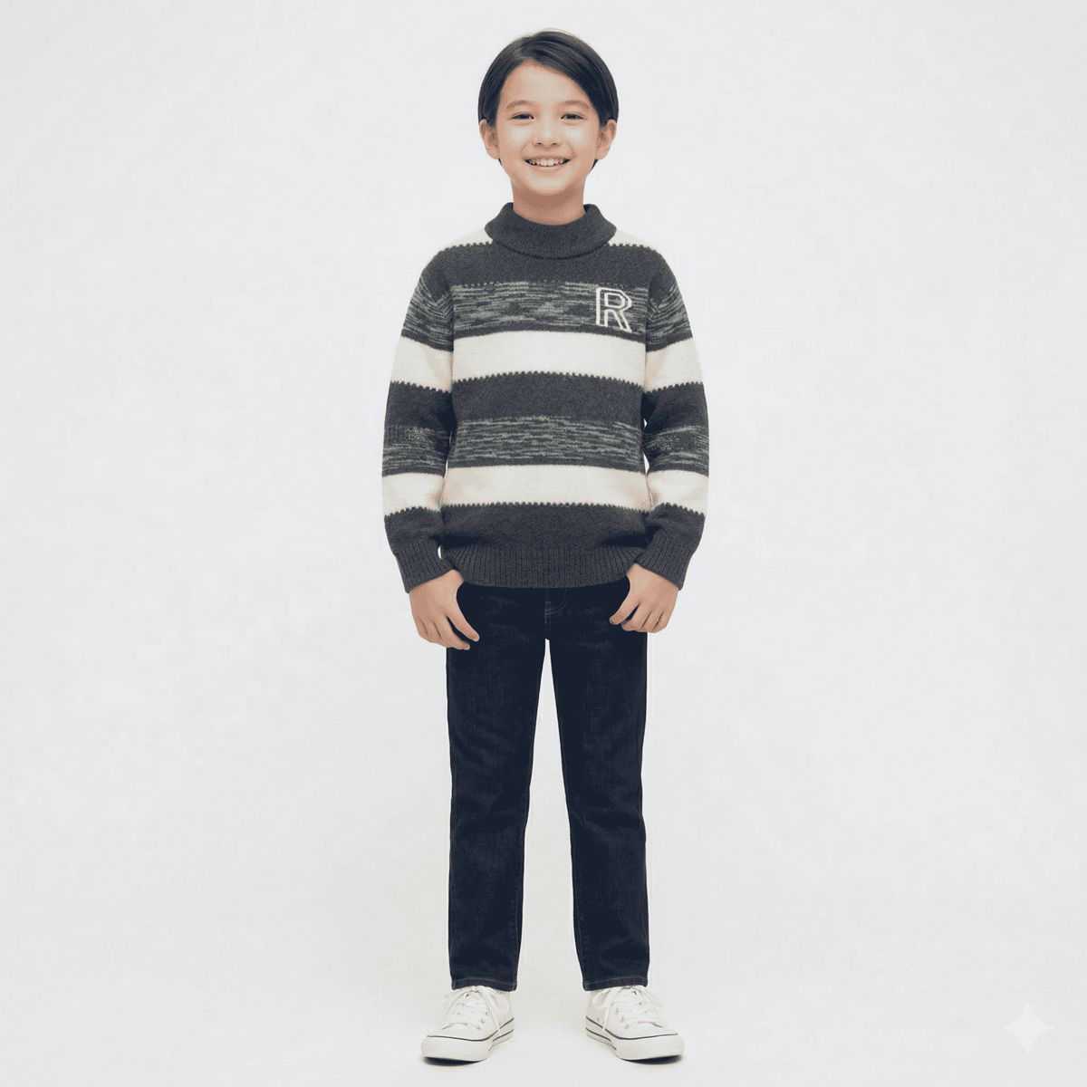 KIBOU - Sueter Niño Invierno Tejido Rayado Cuello Alto Moda Infantil