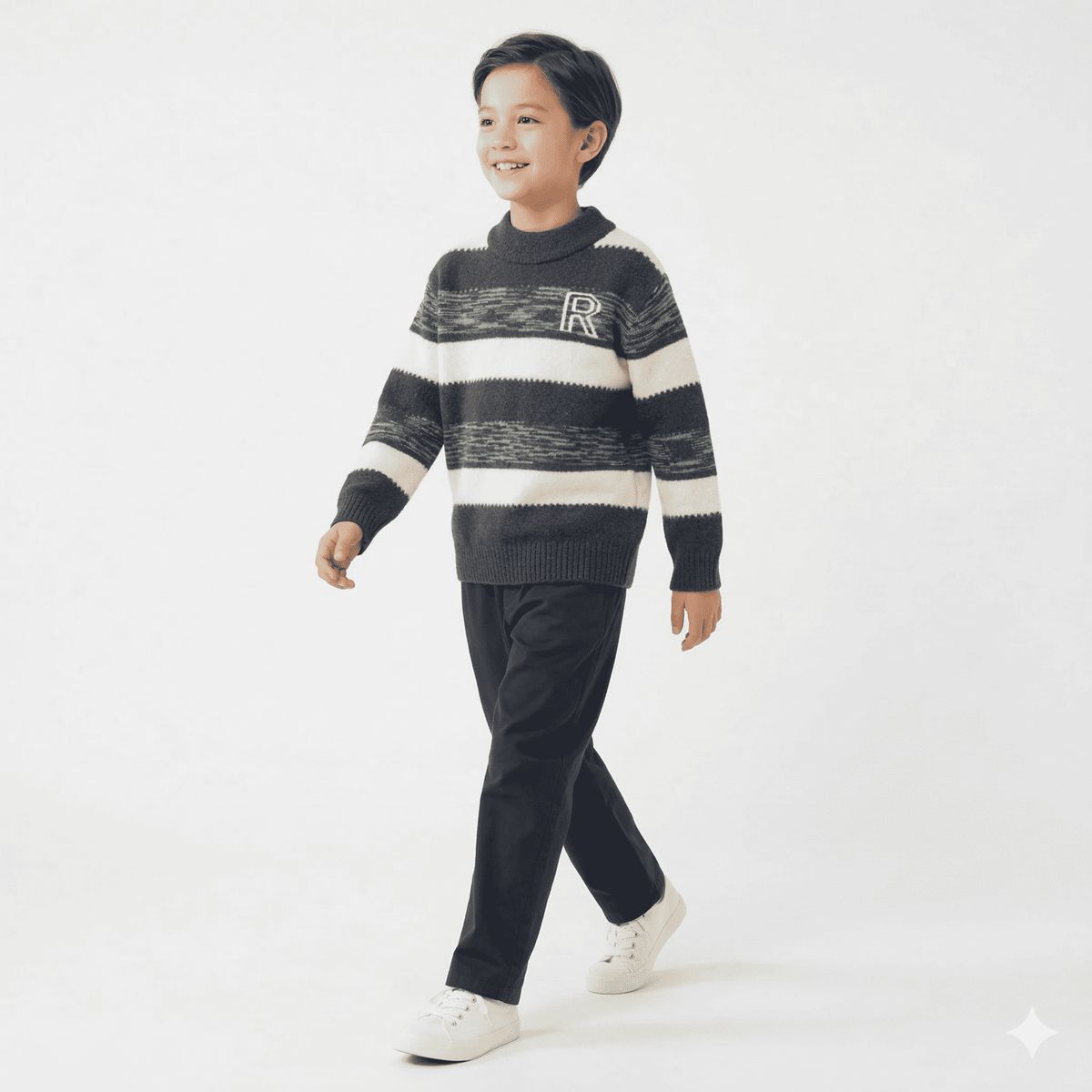 KIBOU - Sueter Niño Invierno Tejido Rayado Cuello Alto Moda Infantil