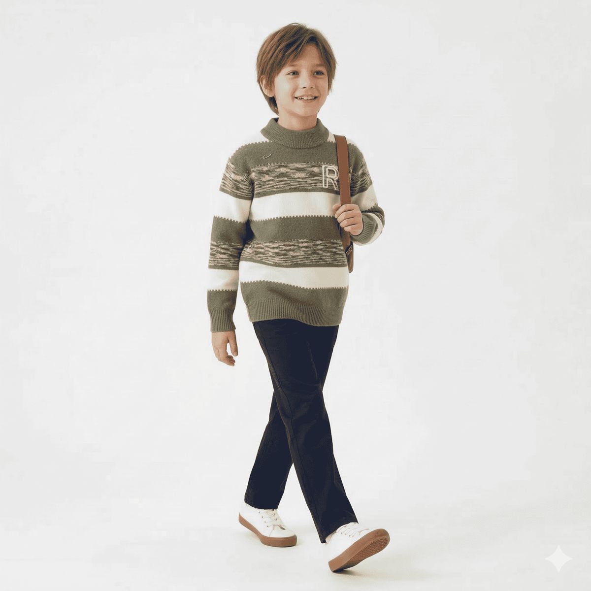 KIBOU - Sueter Niño Invierno Tejido Rayado Cuello Alto Moda Infantil