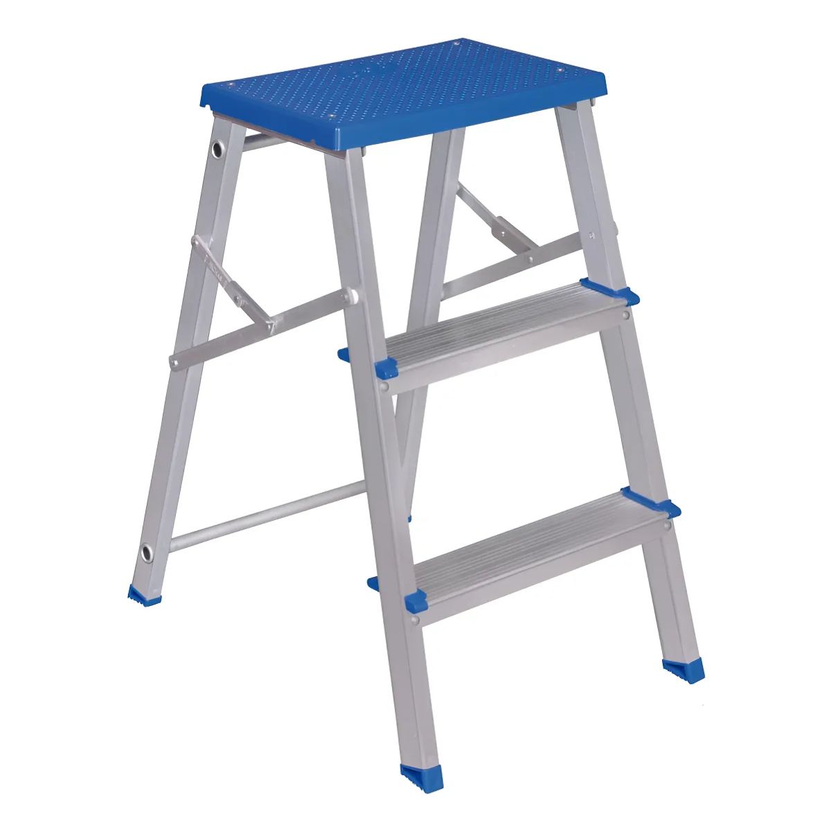 MOR - Escalera Banqueta Taburete 3 Peldaños Mor Plegable Aluminio Plateado