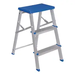 MOR - Escalera Banqueta Taburete 3 Peldaños Plegable Aluminio Plateado