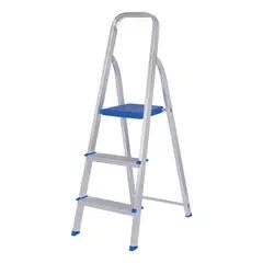 MOR - Escalera 3 Peldaños Aluminio Plegable Tipo Tijera Plateado