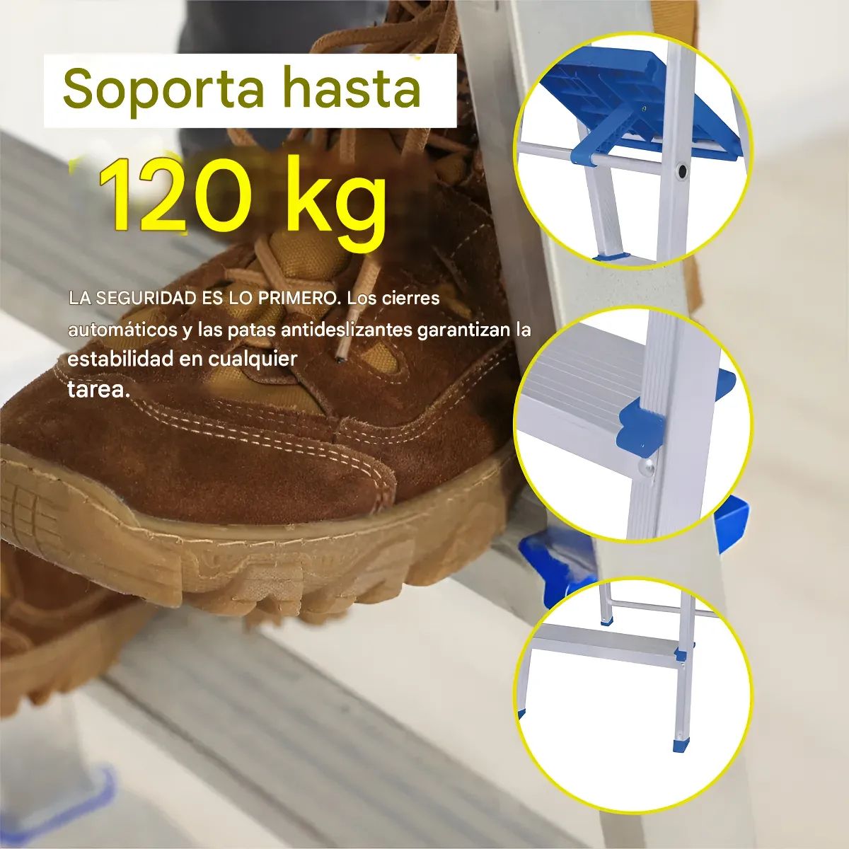 MOR - Escalera 3 Peldaños Aluminio Plegable Mor Tipo Tijera Plateado